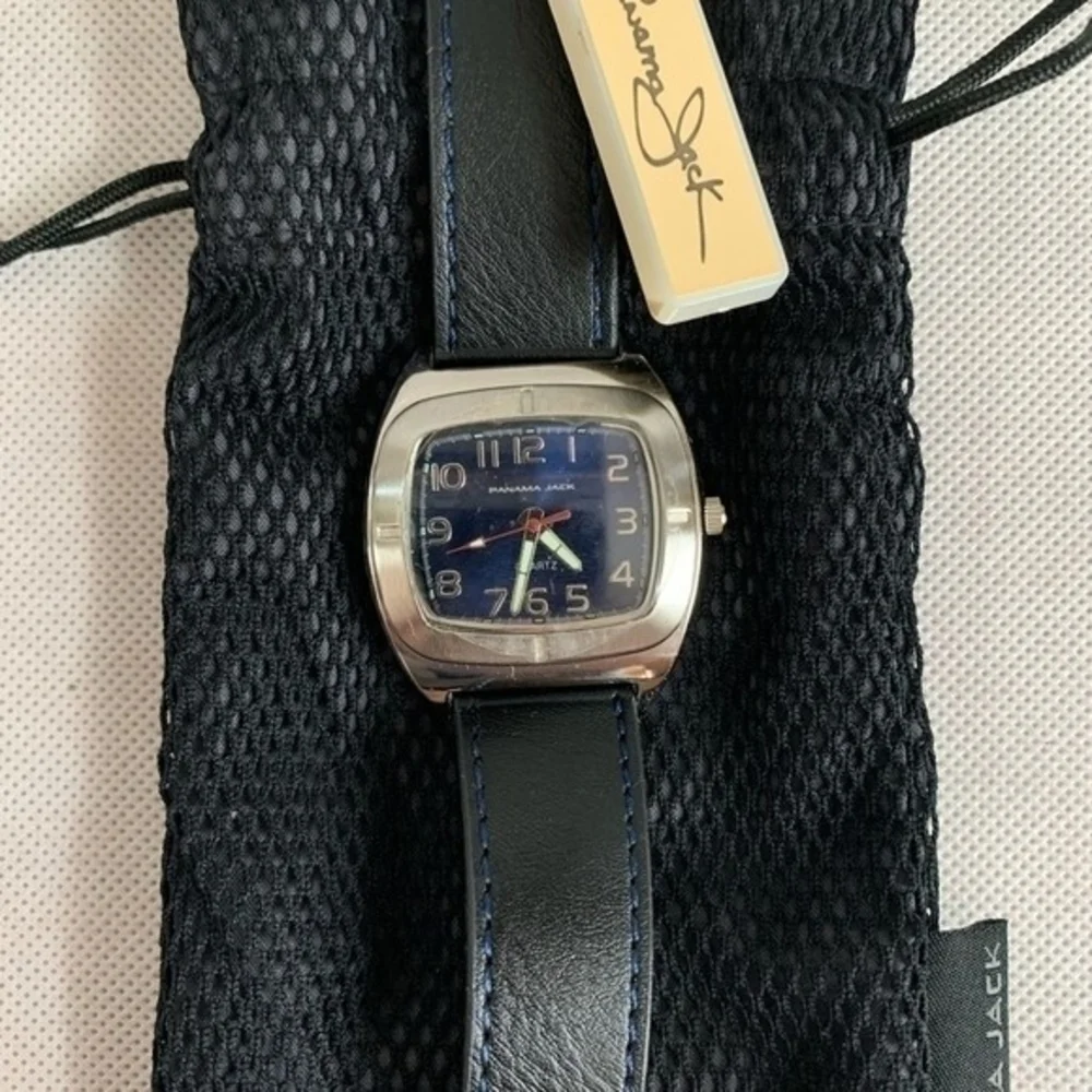 PANAMA JACK Tide Runner Stainless Steel Leather Band Quartz Mens Wristwatch NWT